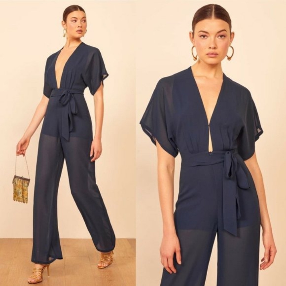 Reformation Lemongrass jumpsuit in navy